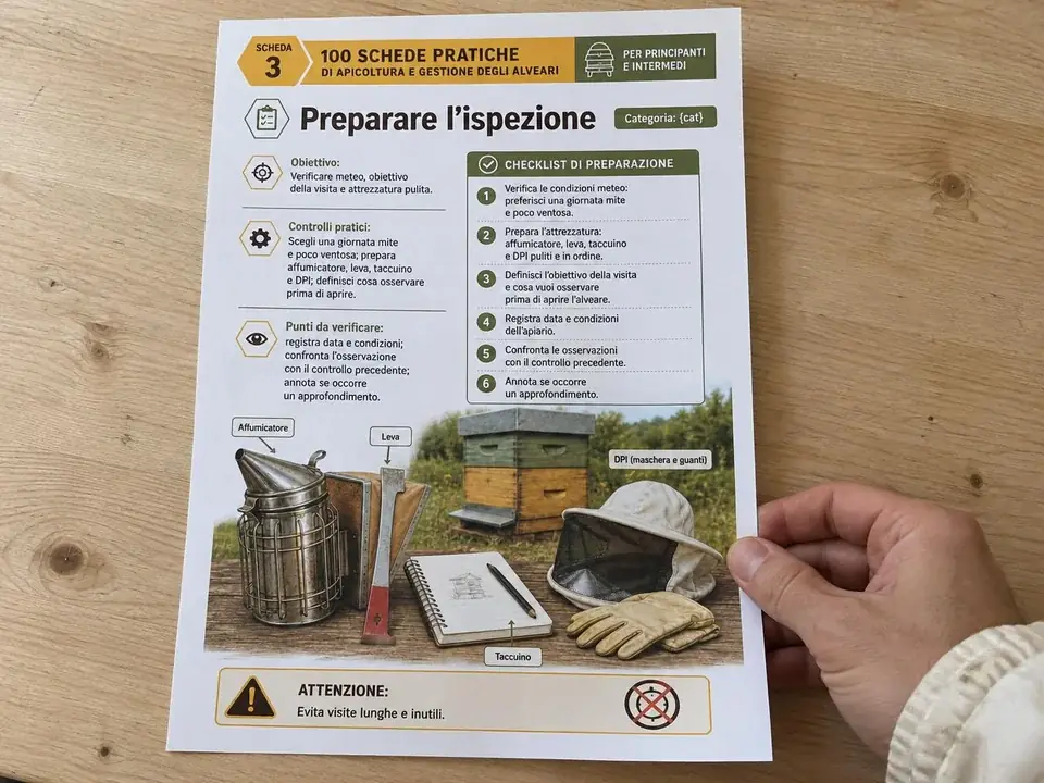 La checklist di preparazione stampata in A4, tenuta da una mano sul tavolo